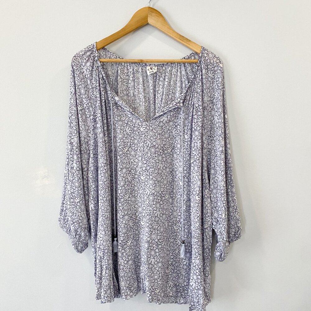 DC Jeans Plus Size 4X Floral Tunic Blouse – Flowy Boho Top with Tassels